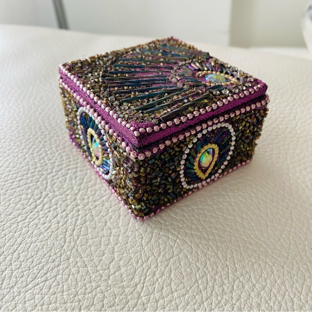Small decorated keepsake box purple art work
